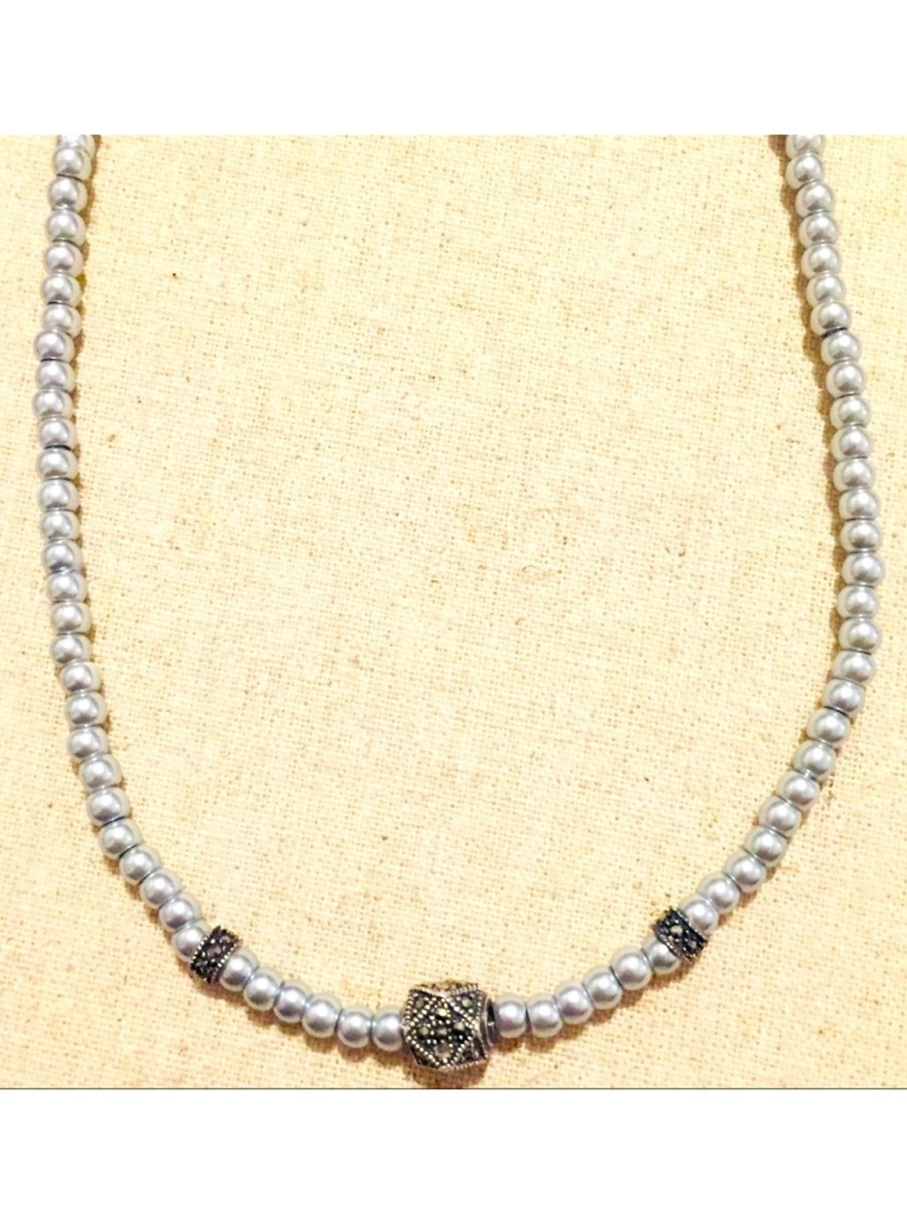 Faux Pearl and Marcasite Necklace - Picture 2 of 10